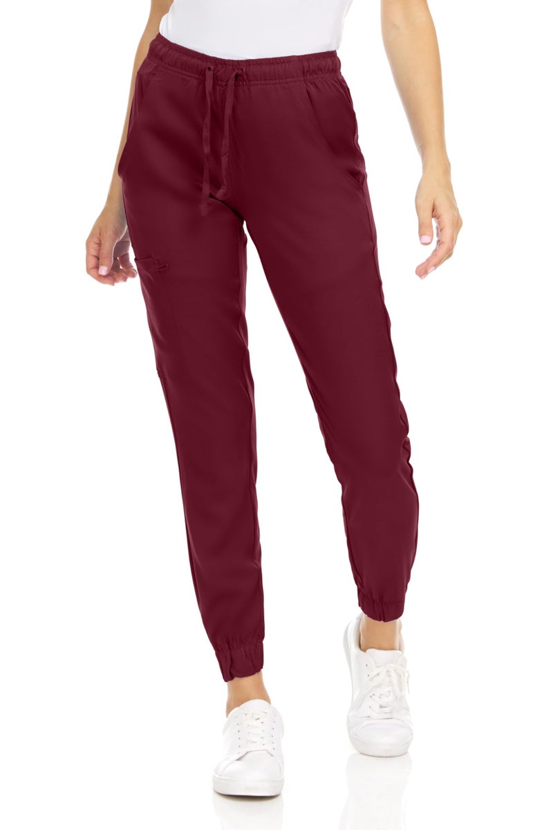 MediChic Womenâ€™s Medical Scrub Jogger Pants â€“ 4 Pockets, 4-Way Stretch, Moisture-Wicking, Anti-Wrinkle, Soft Flex Fabric Wine - Image 2